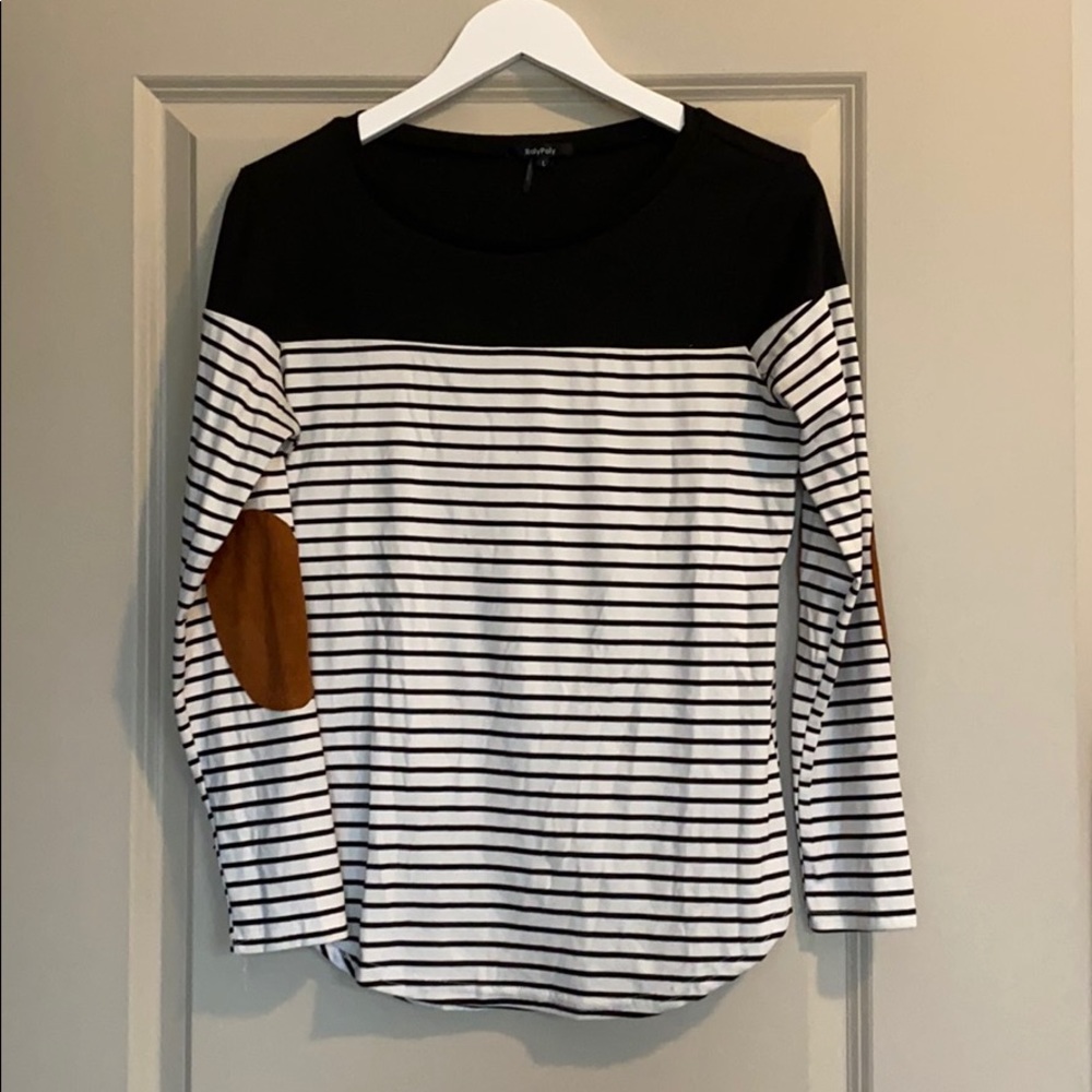 Striped long sleeve tee with elbow patches
